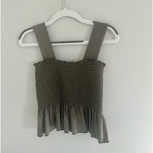Urban Outfitters Army Green Smocked Ruffle Top